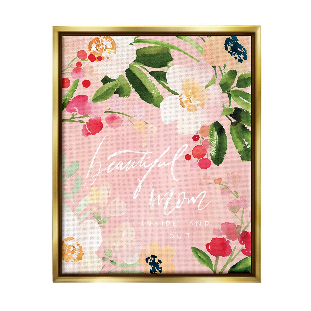 Stupell Industries Beautiful Mom Floral Mother's Day Black Framed Floater Canvas Wall Art